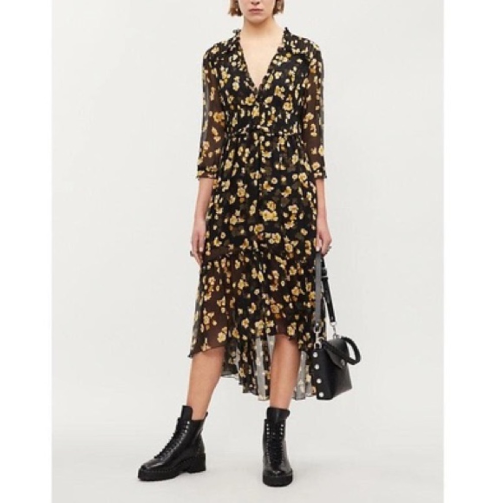 The Kooples Floral silk crepe midi dress